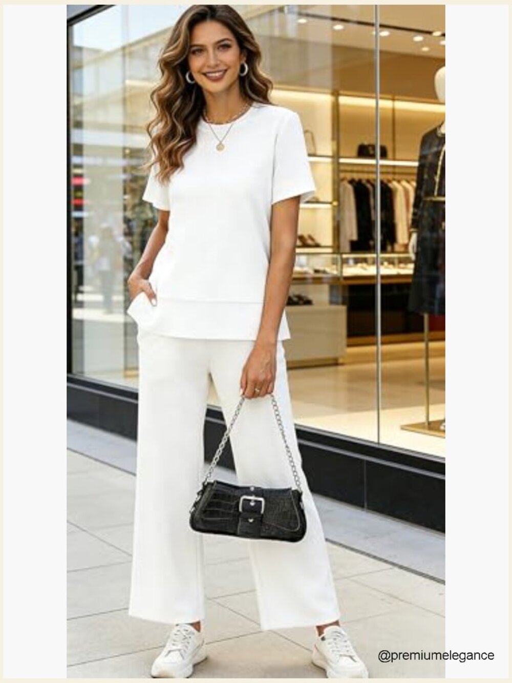 Casual 2 Piece Set for Women - Long Sleeve Side Slit Top & Pants - Picture 5 of 7
